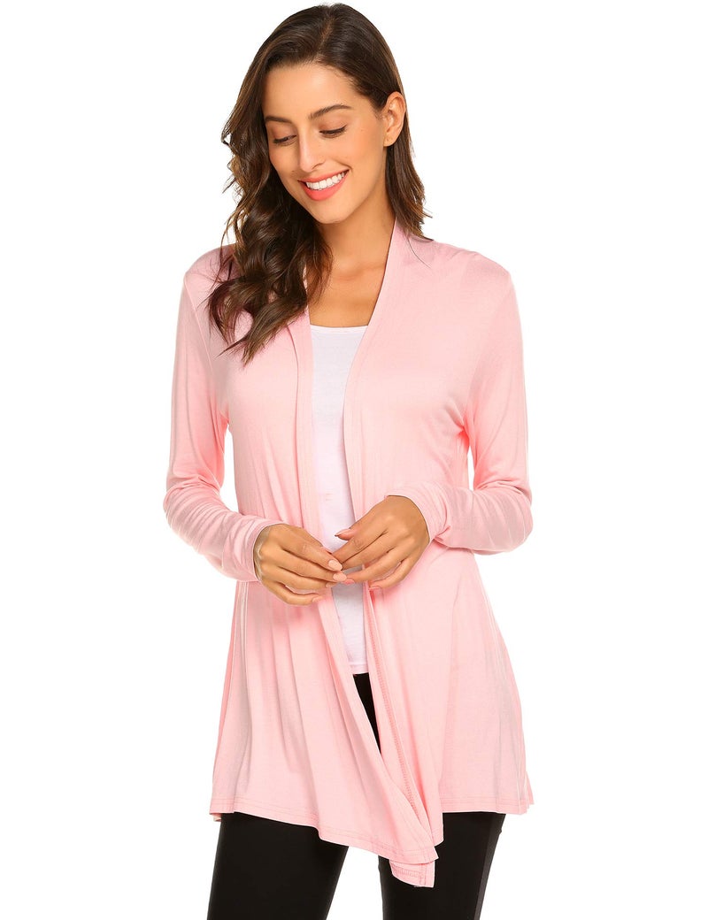 Newchoice Womens Summer Casual Lightweight Long Sleeve Cardigans Soft Drape Open Front Kimono Cardigans Coverups (Light Pink, S) - Image 2